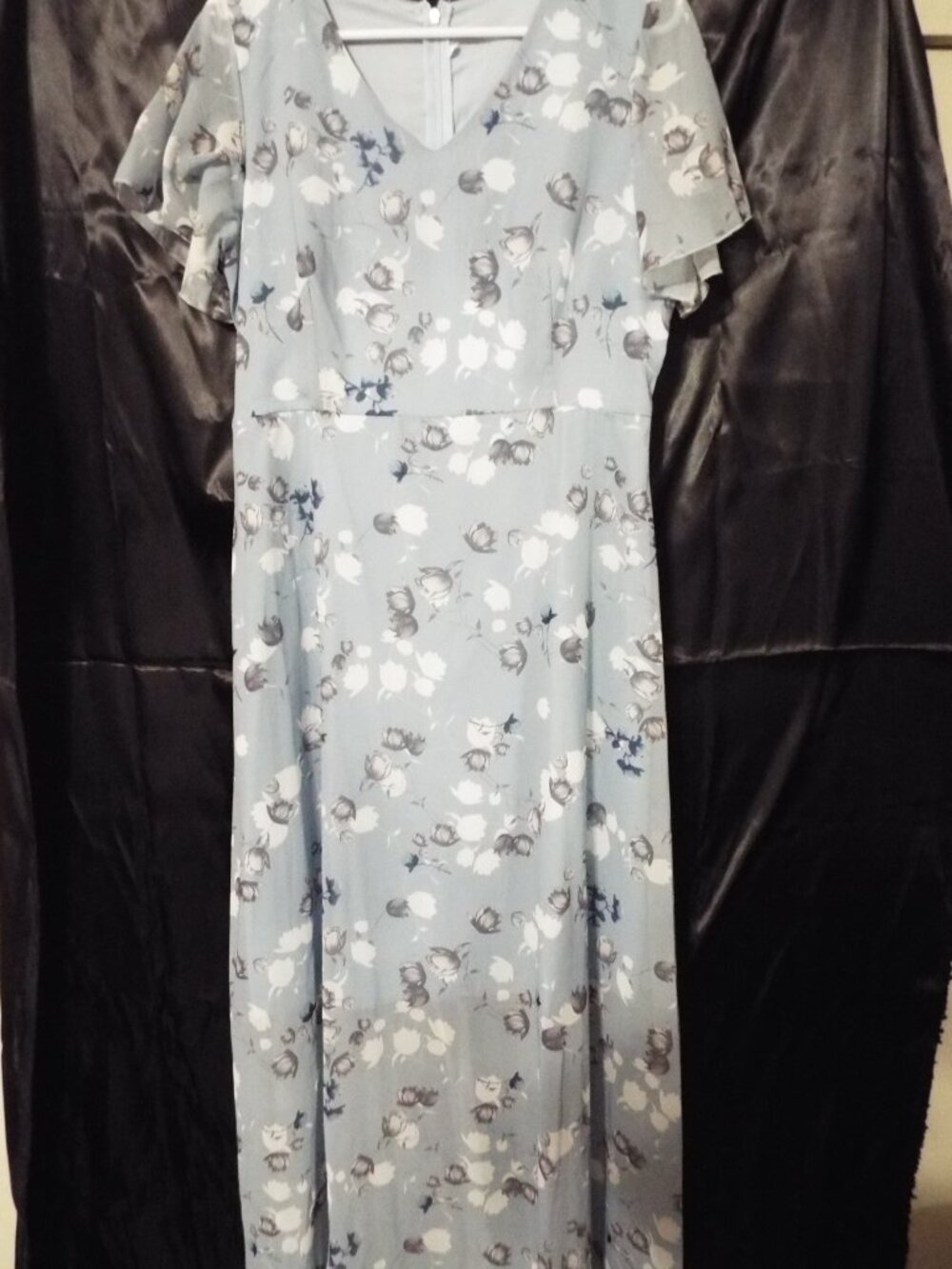 Light Blue Long Grey and White Floral Maxi Dress Size Large